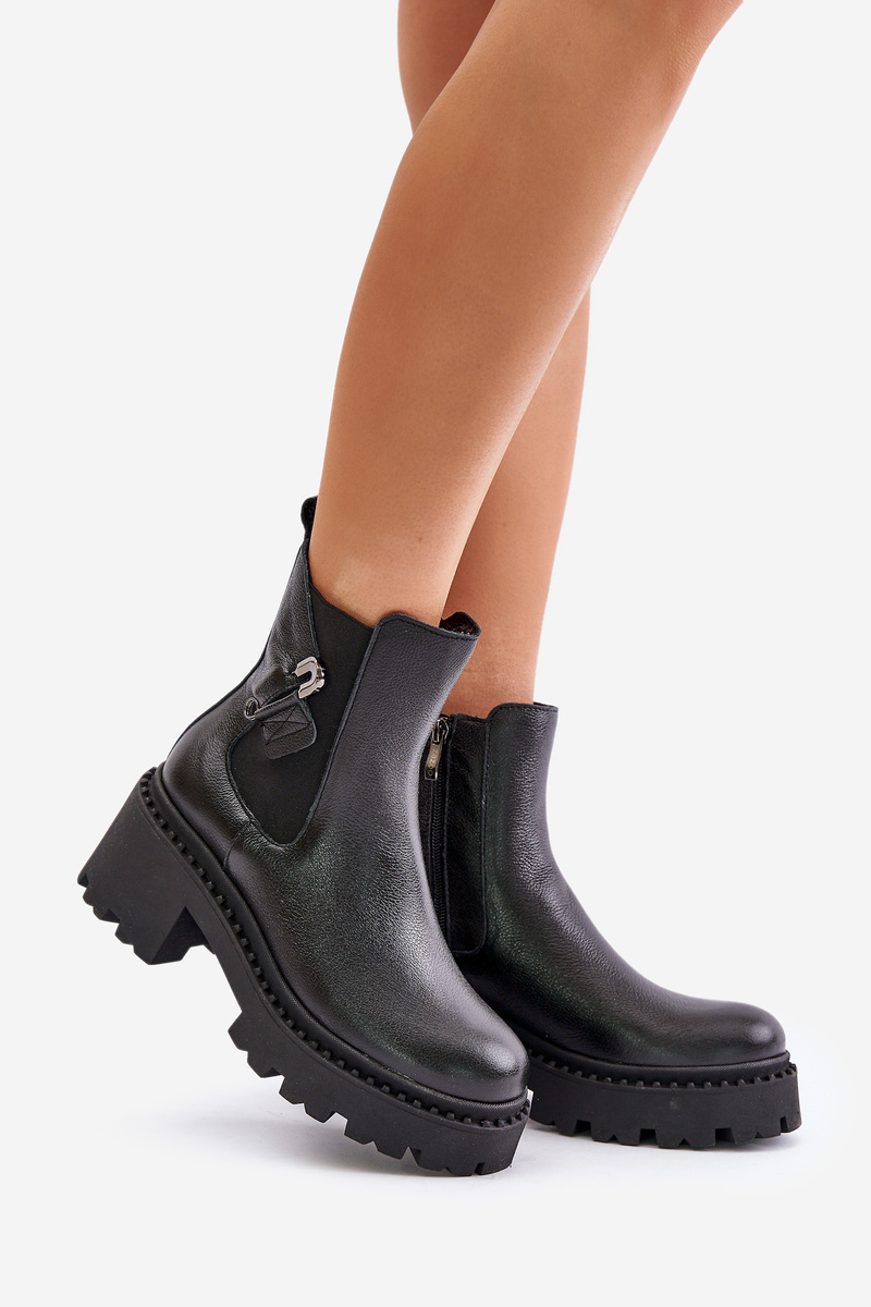 Zazoo Leather Insulated Ankle Boots with Black Decoration