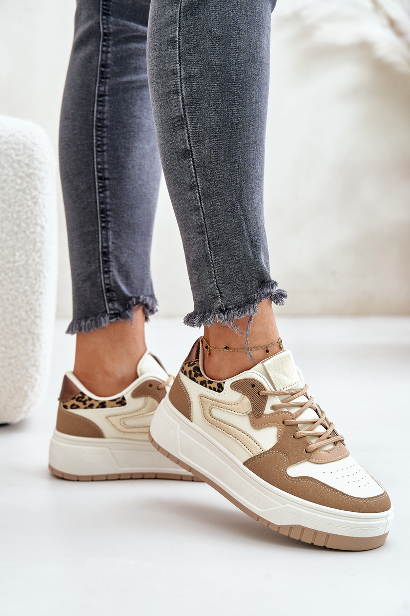 Women's Sneakers Made Of Eco-leather On A Platform Leopard Beige Henizore