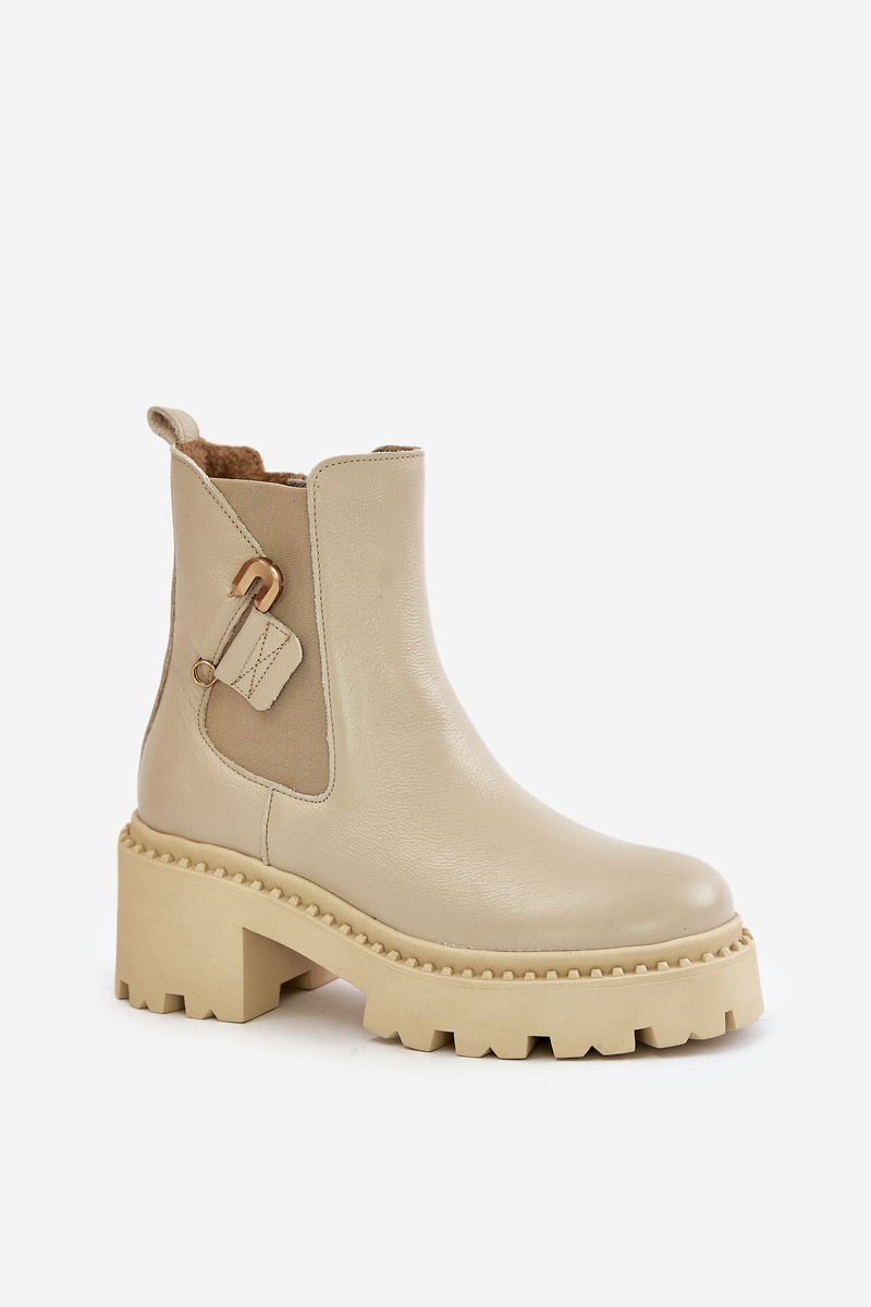 Zazoo Leather insulated ankle boots with light beige decoration
