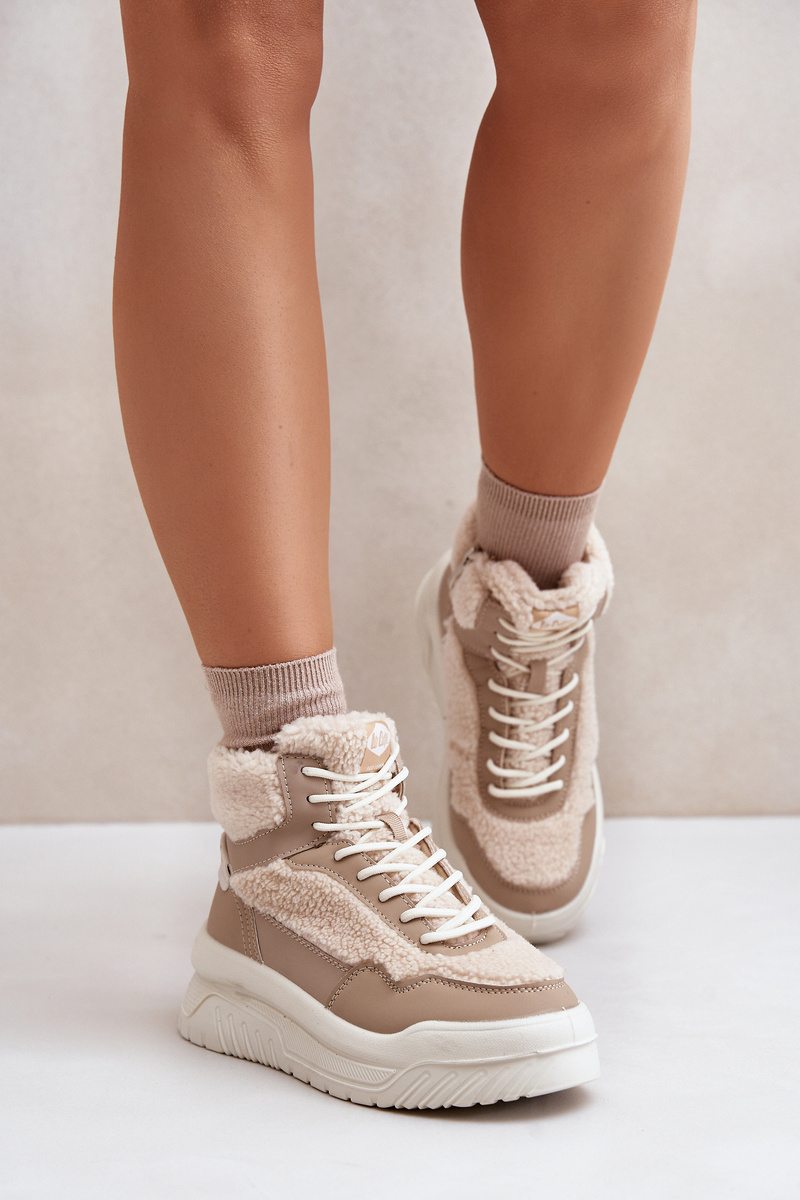 Women's platform sneakers with sheepskin Lee Cooper Beige