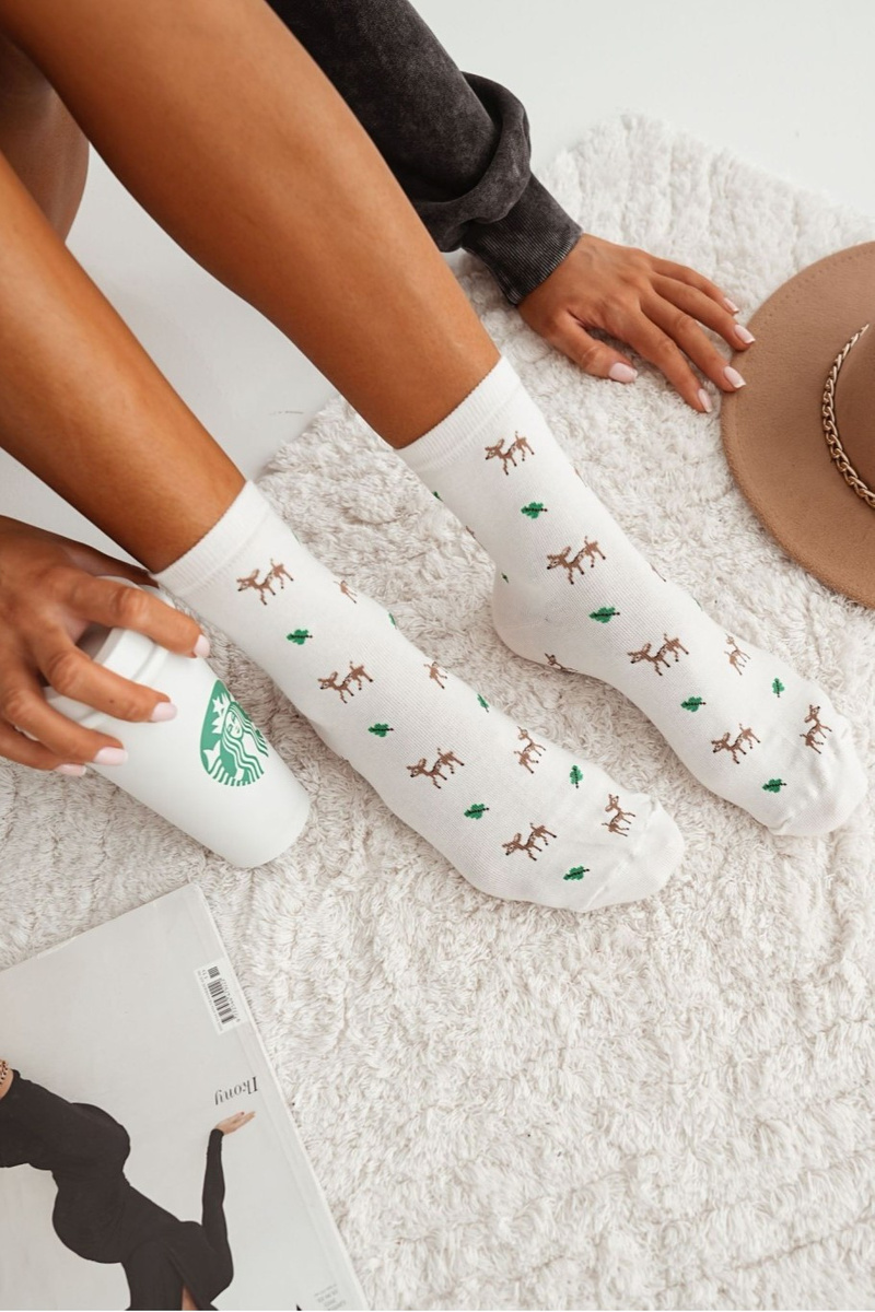 Milena Cotton Women's Socks With Deer White