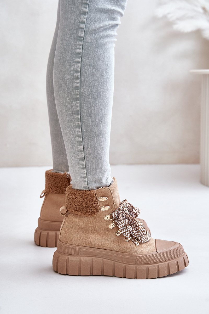 Women's insulated ankle boots on a platform brown Alcyhen