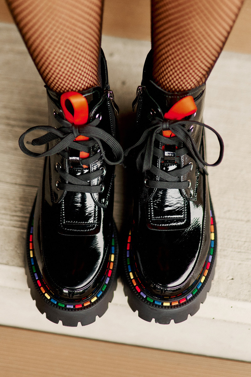 Leather patent leather ankle boots Workers with zip black Anafra