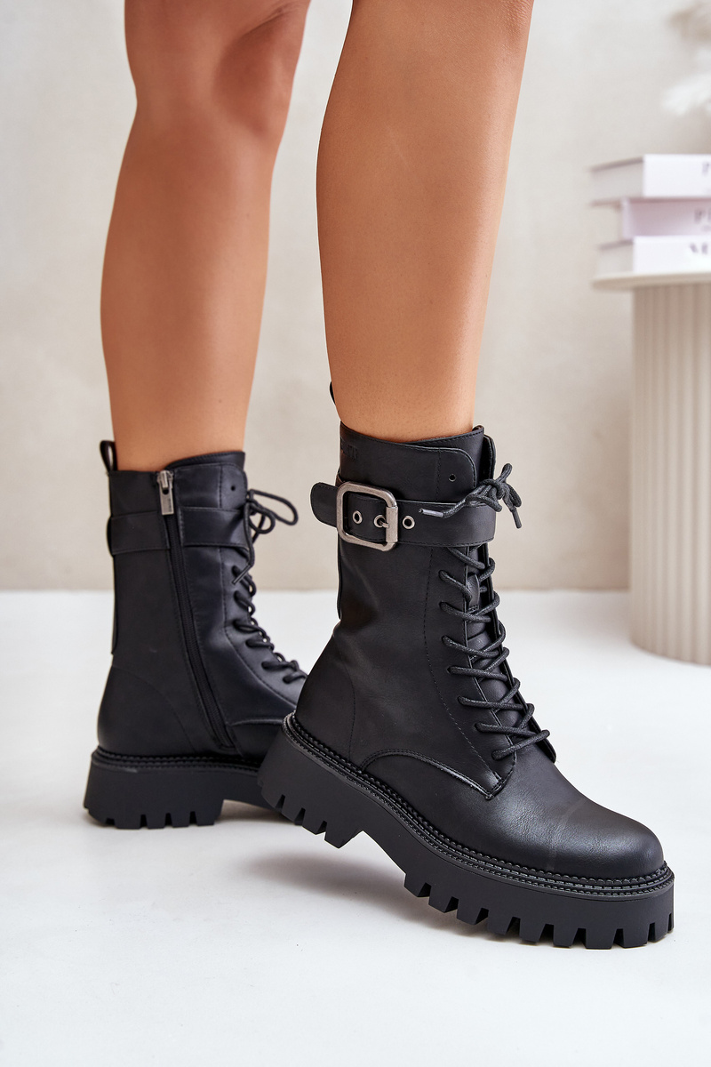 Insulated ankle boots workers with buckle Big Star black