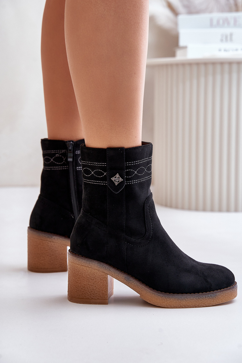 Insulated women's ankle boots on heel black Vailia