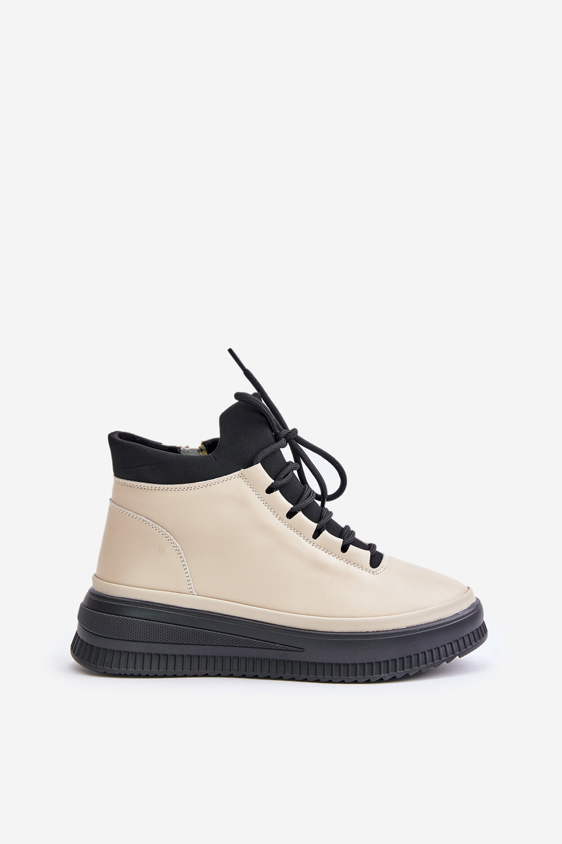 Lightweight leather sports shoes on platform Artiker beige