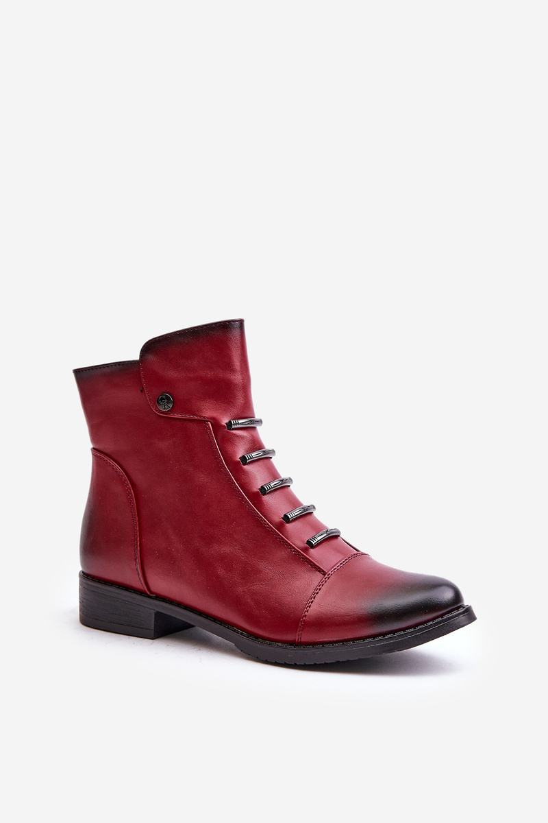 Insulated women's ankle boots with a flat heel burgundy