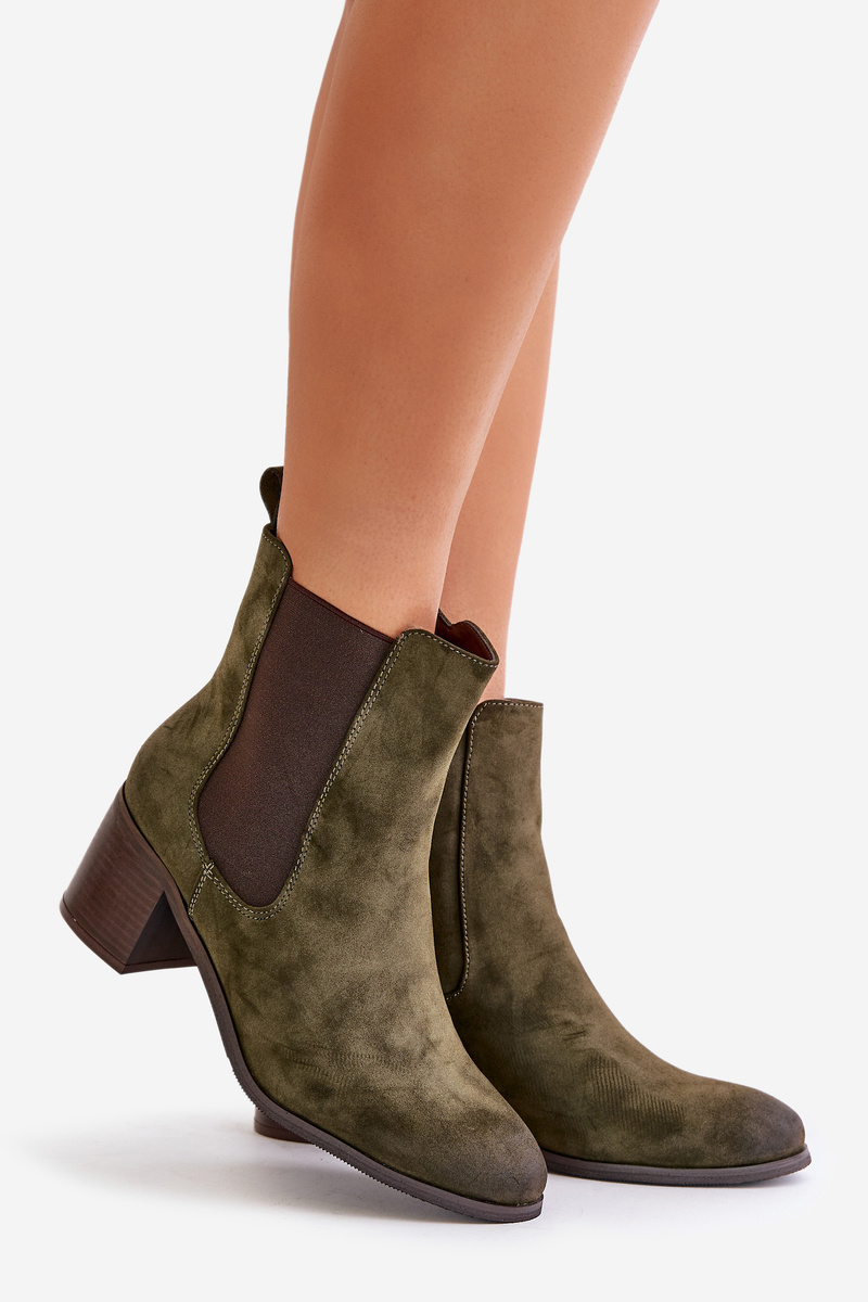 Insulated women's ankle boots with heels dark green Radeya