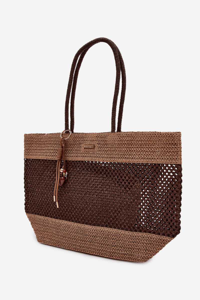 Flora&Co hnedá pletená shopper taška s príveskom