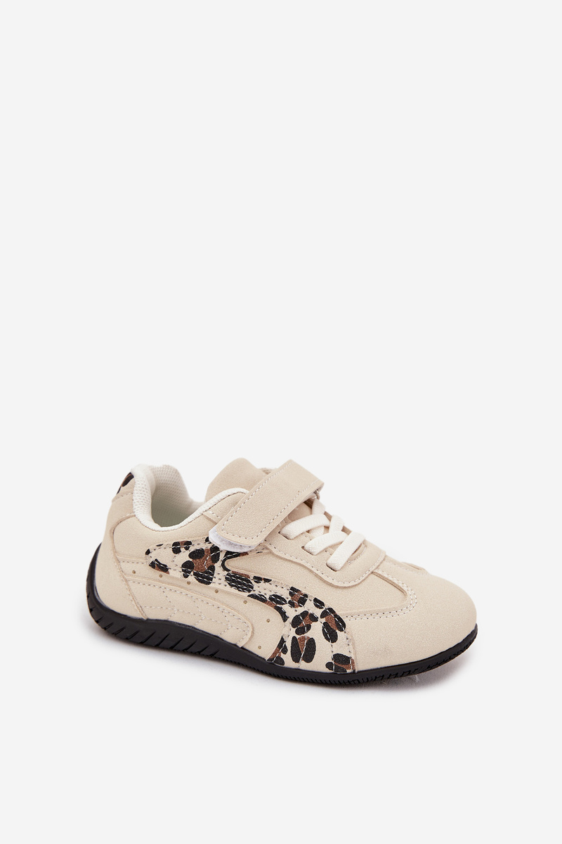 Boto Detské športové topánky na suchý zips béžové s leopardím vzorom Perrin