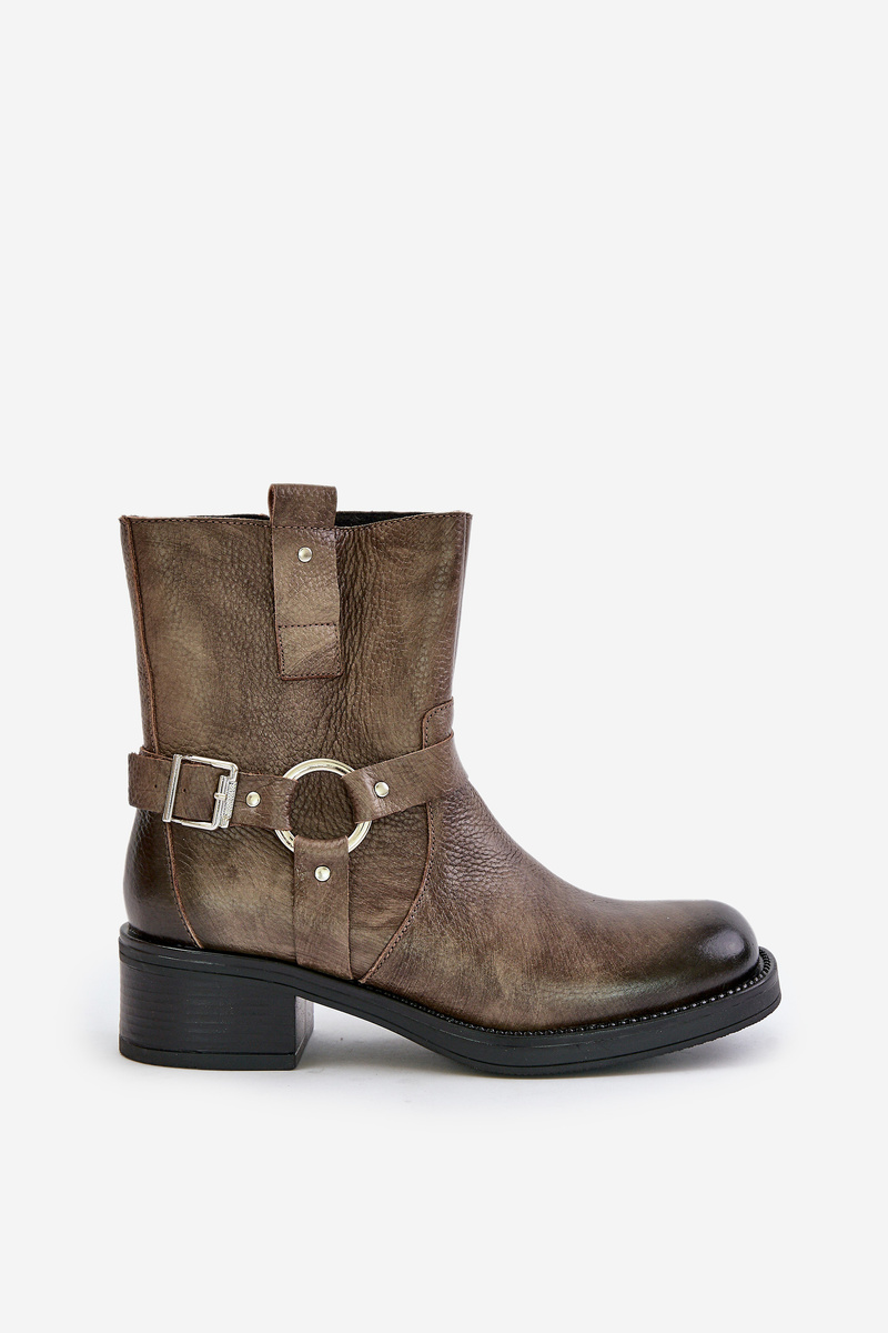 Zazoo Leather ankle boots on a low heel insulated brown-gray