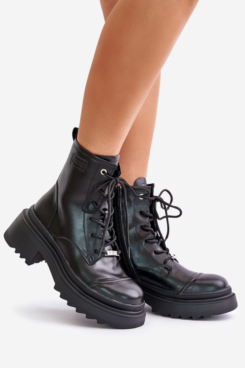 Women's Workers Ankle Boots Insulated From Goe Natural Leather Black