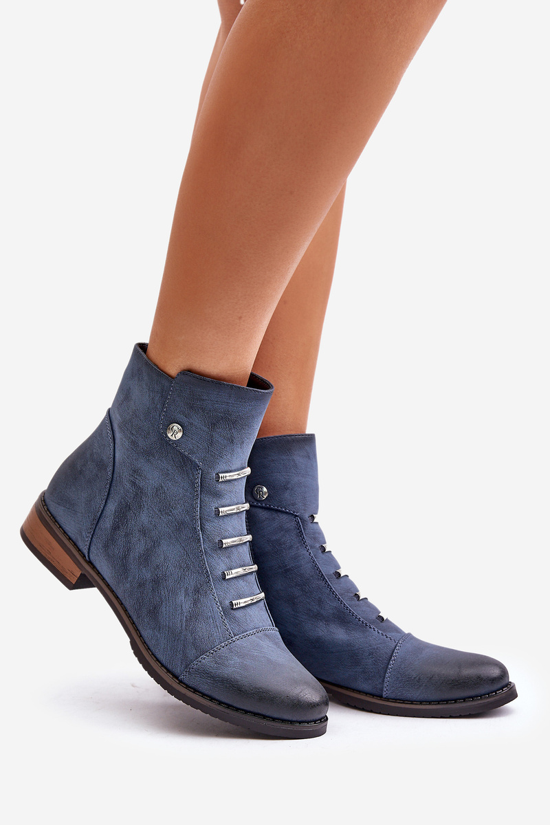 Insulated women's ankle boots with a flat heel blue labise