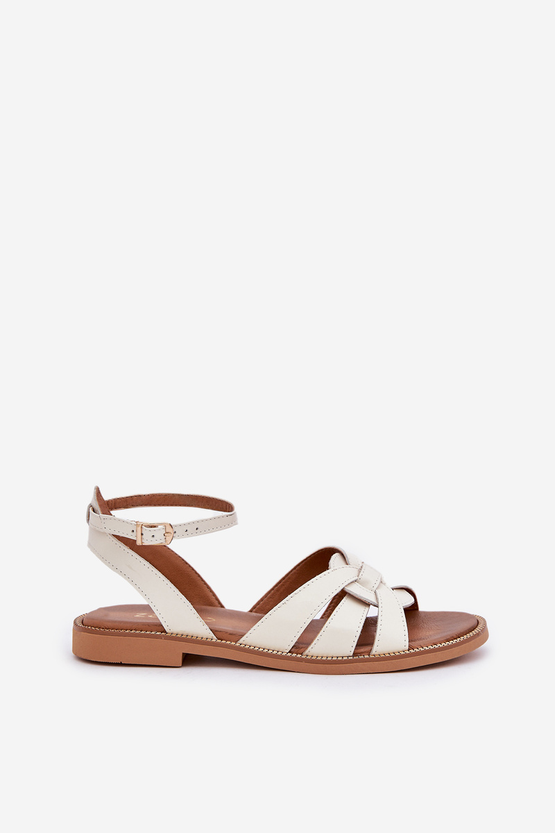 Lewski Shoes Kožené Dámske Sandále S Ploším Opätkom Zazoo 3688 Ecru