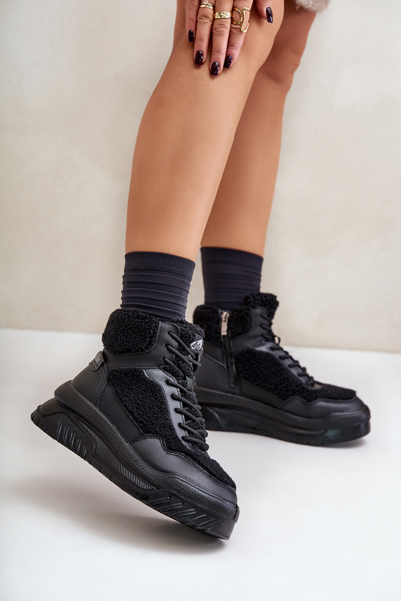 Women's platform sneakers with sheepskin Lee Cooper Black