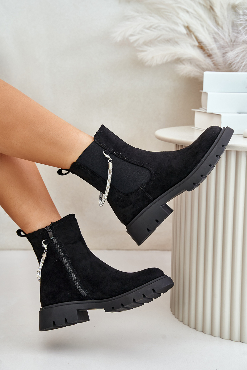 Insulated ankle boots with zipper with decorative strap black Labenne