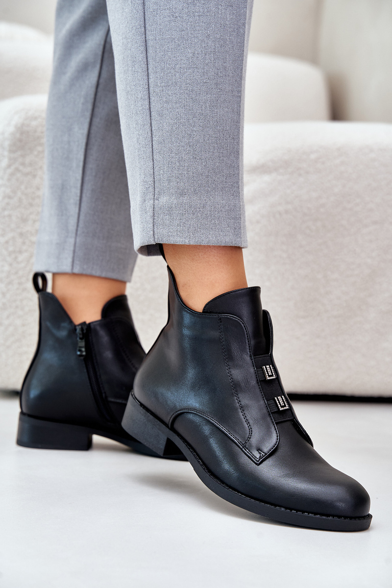 Insulated women's ankle boots on a flat heel made of eco leather S.Barski black
