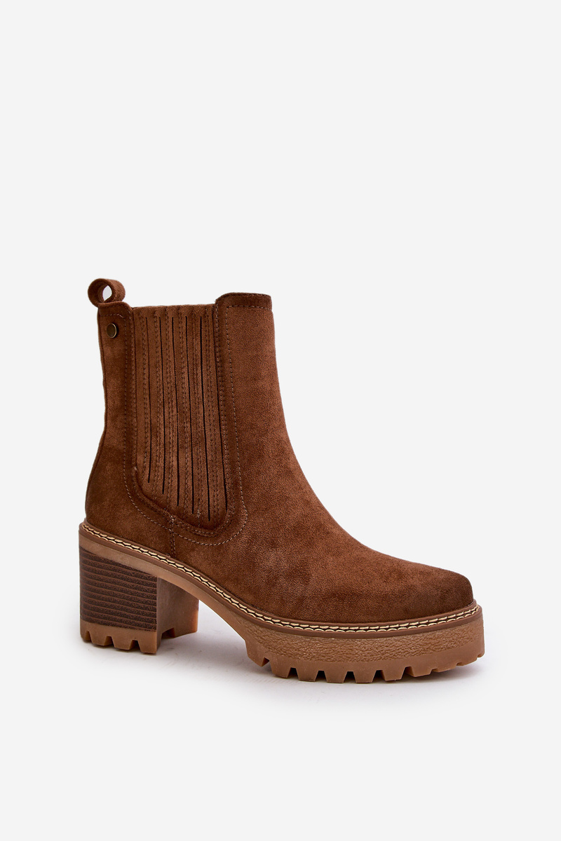 Women&#039;s ankle boots on a heel made of eco suede insulated brown Nevitas