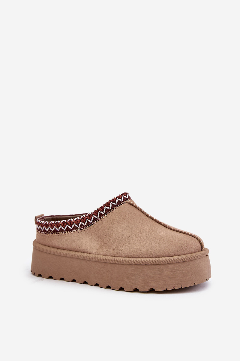 Low women&#039;s snow boots with platform embroidery light beige Narirya