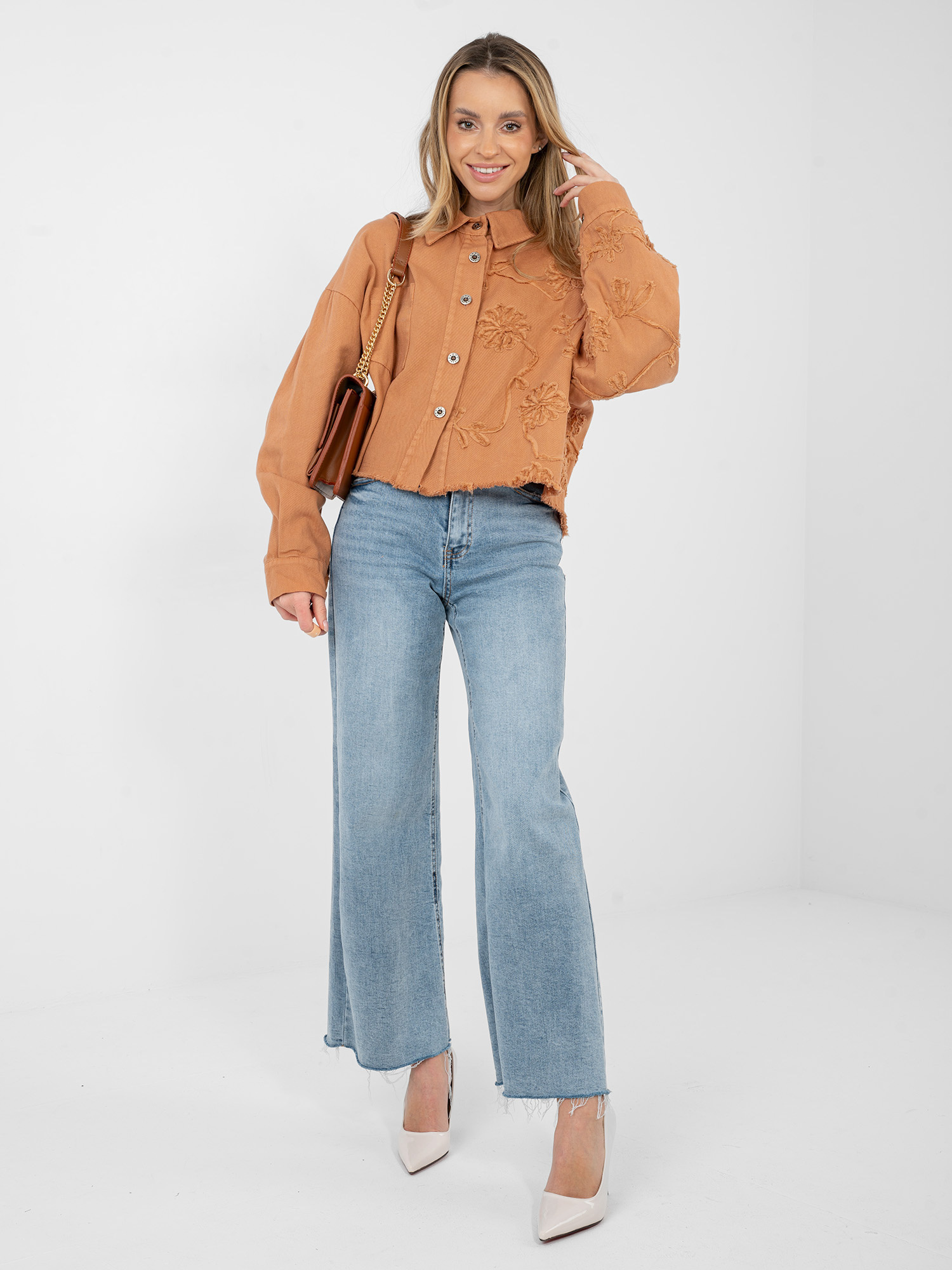 Дамско дънково яке в тъмно оранжево