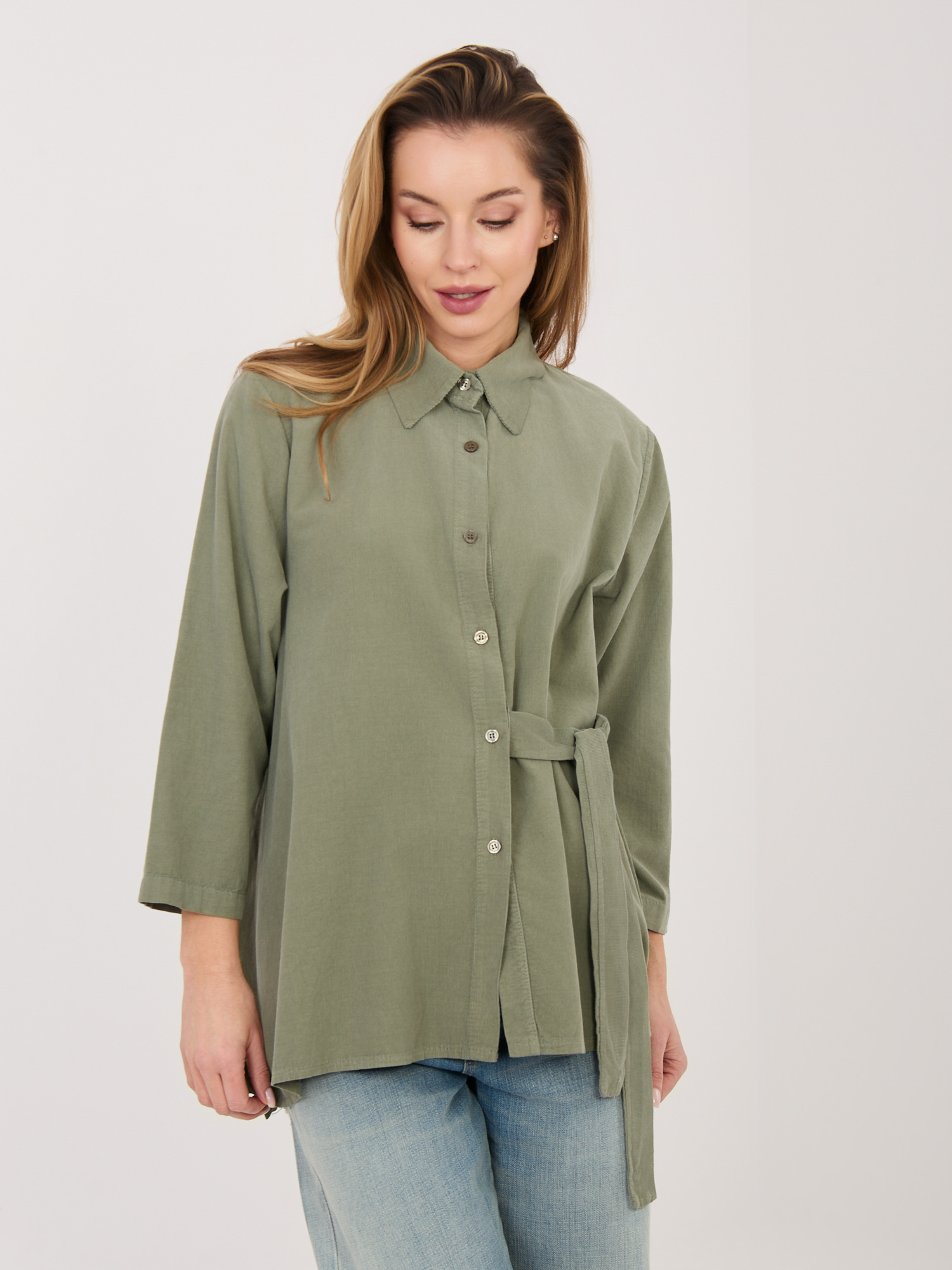 Риза от кадифе в цвят каки