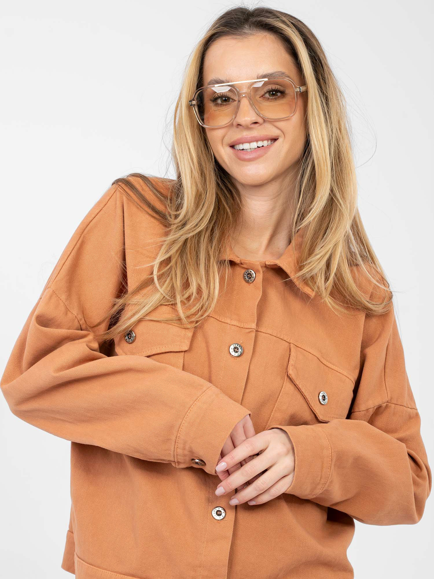 Дамско дънково яке в тъмно оранжево