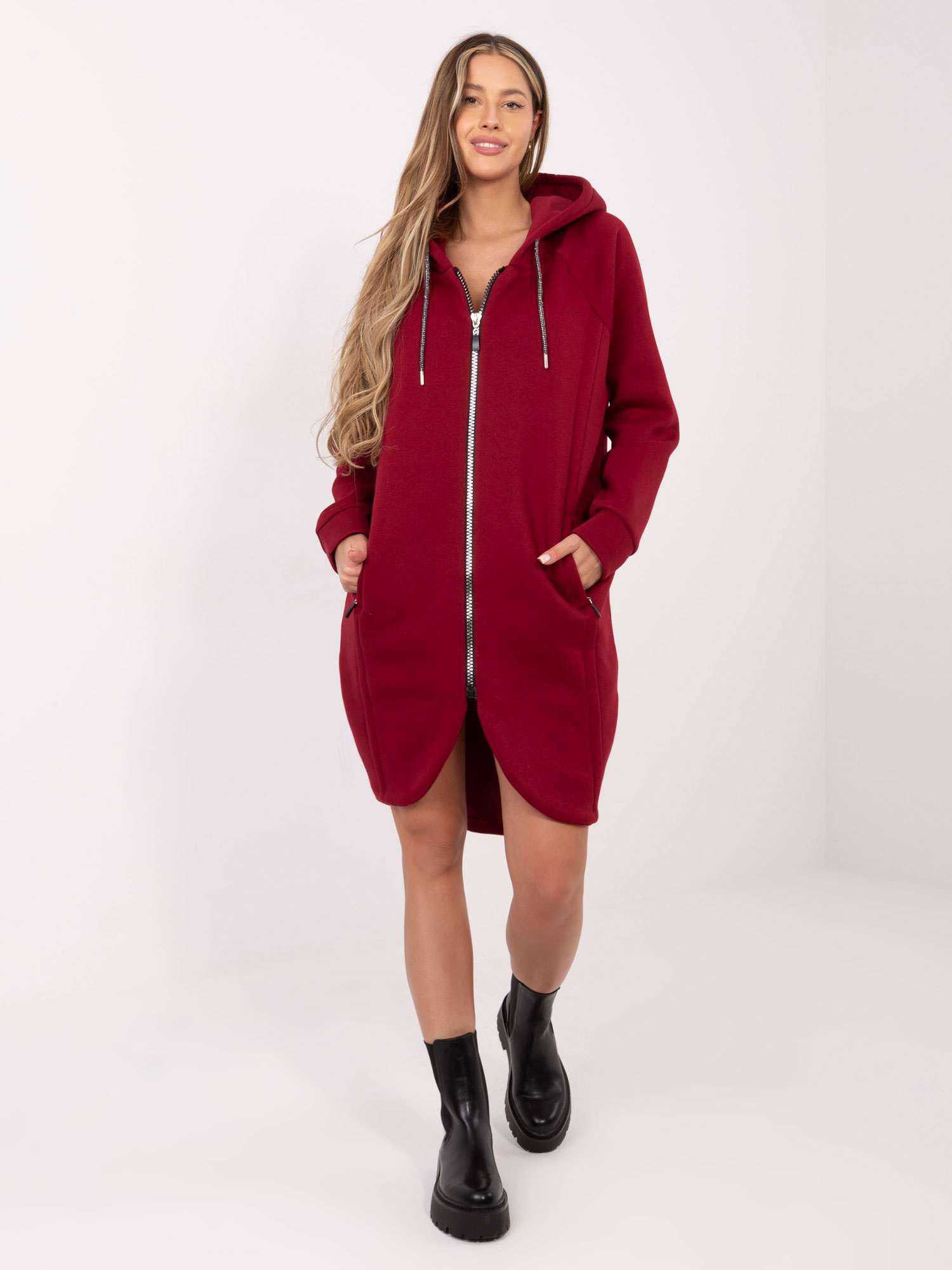 Bordová mikina s kapucí na zip