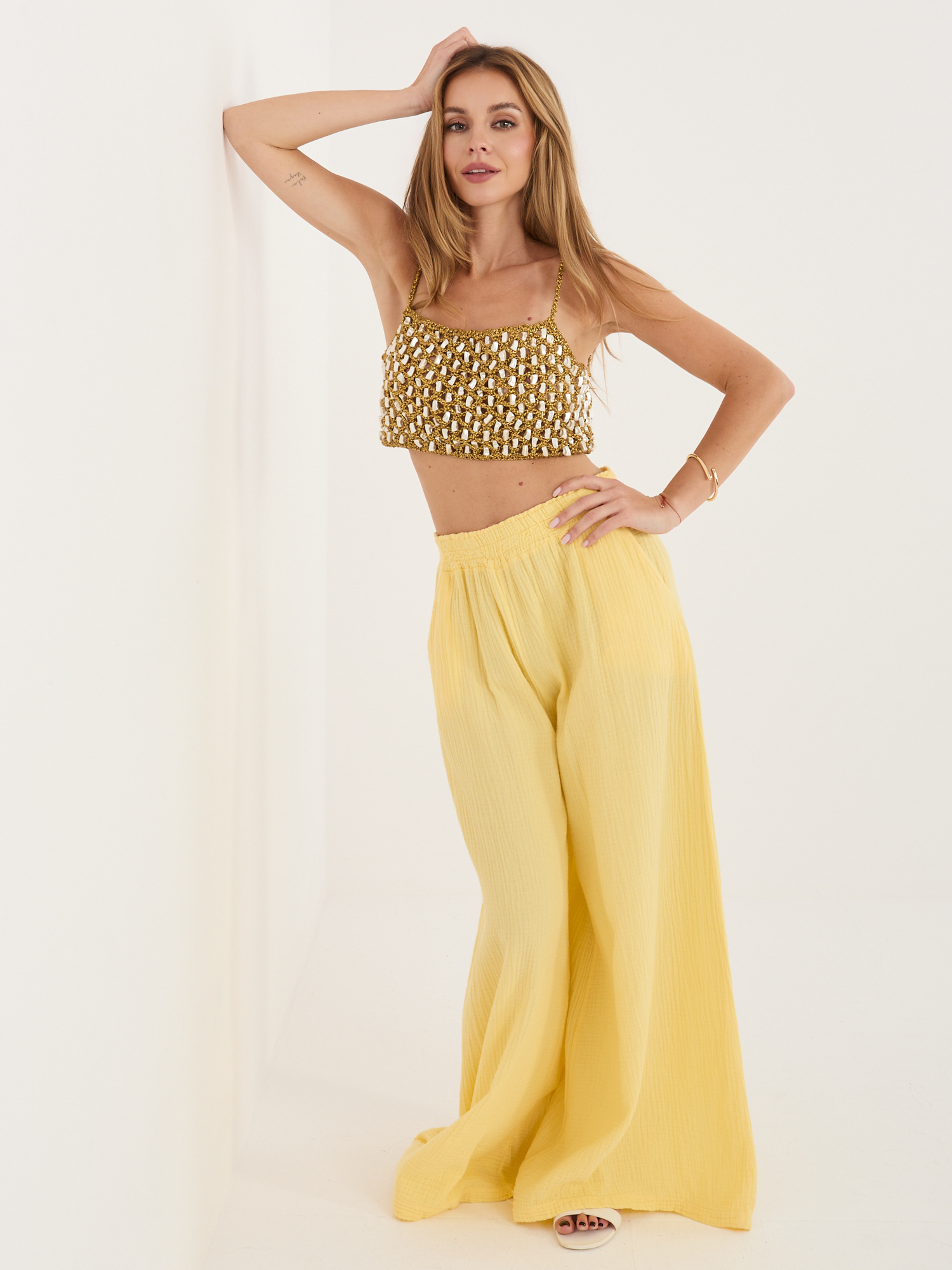 Светложълти муселинови панталони