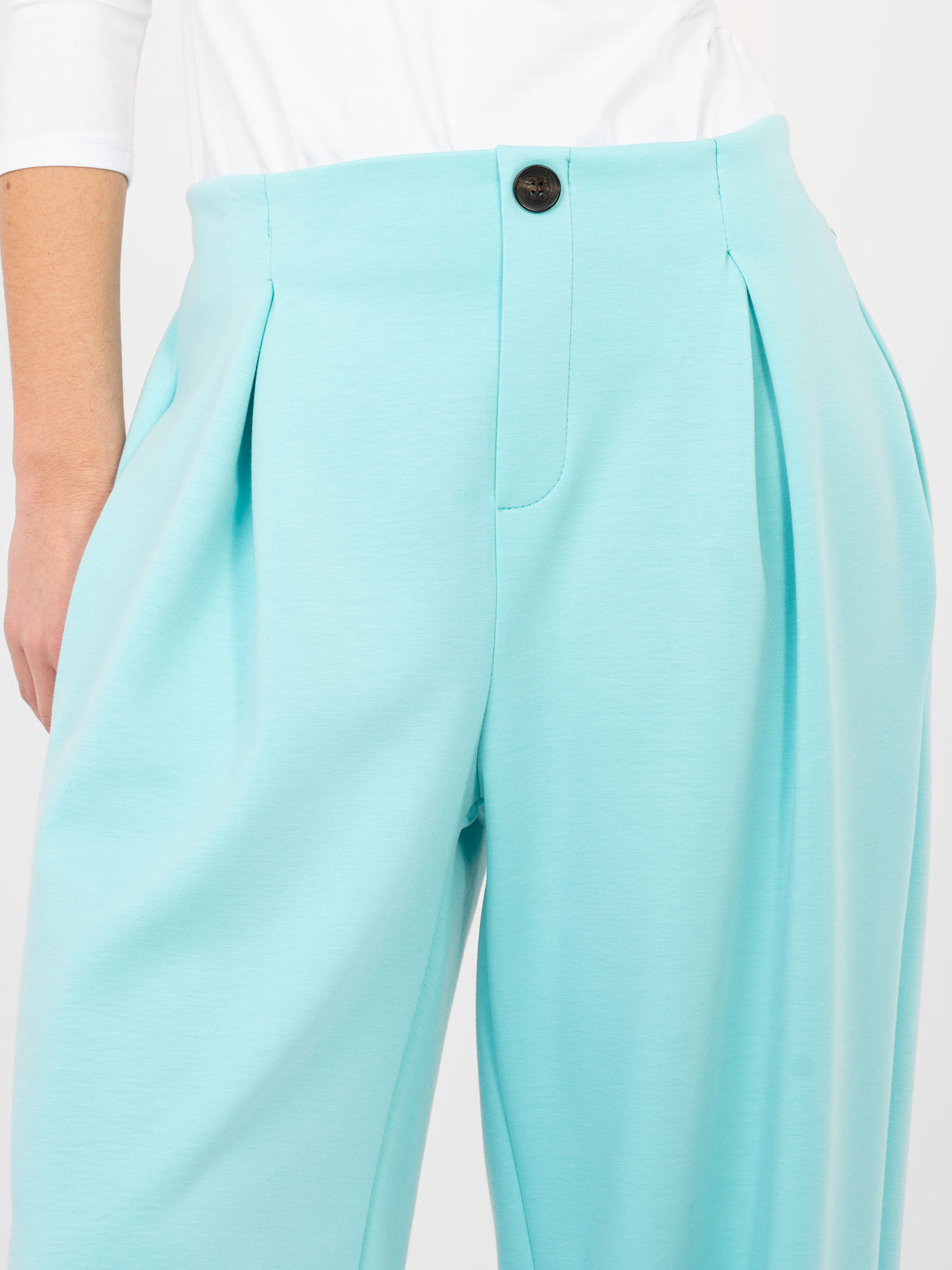 Mintové kalhoty s vysokým pasem