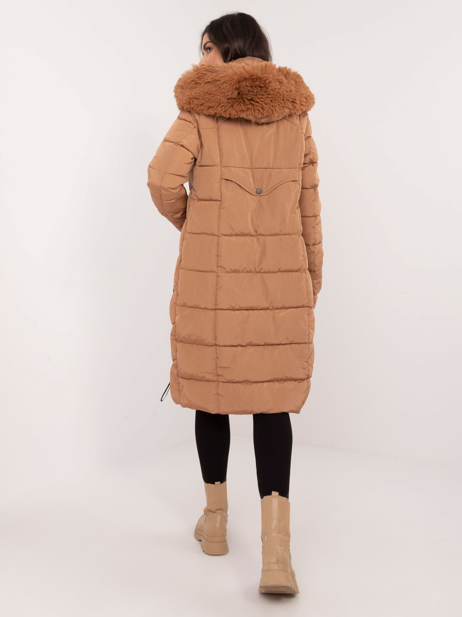 Brown quilted winter jacket with fur