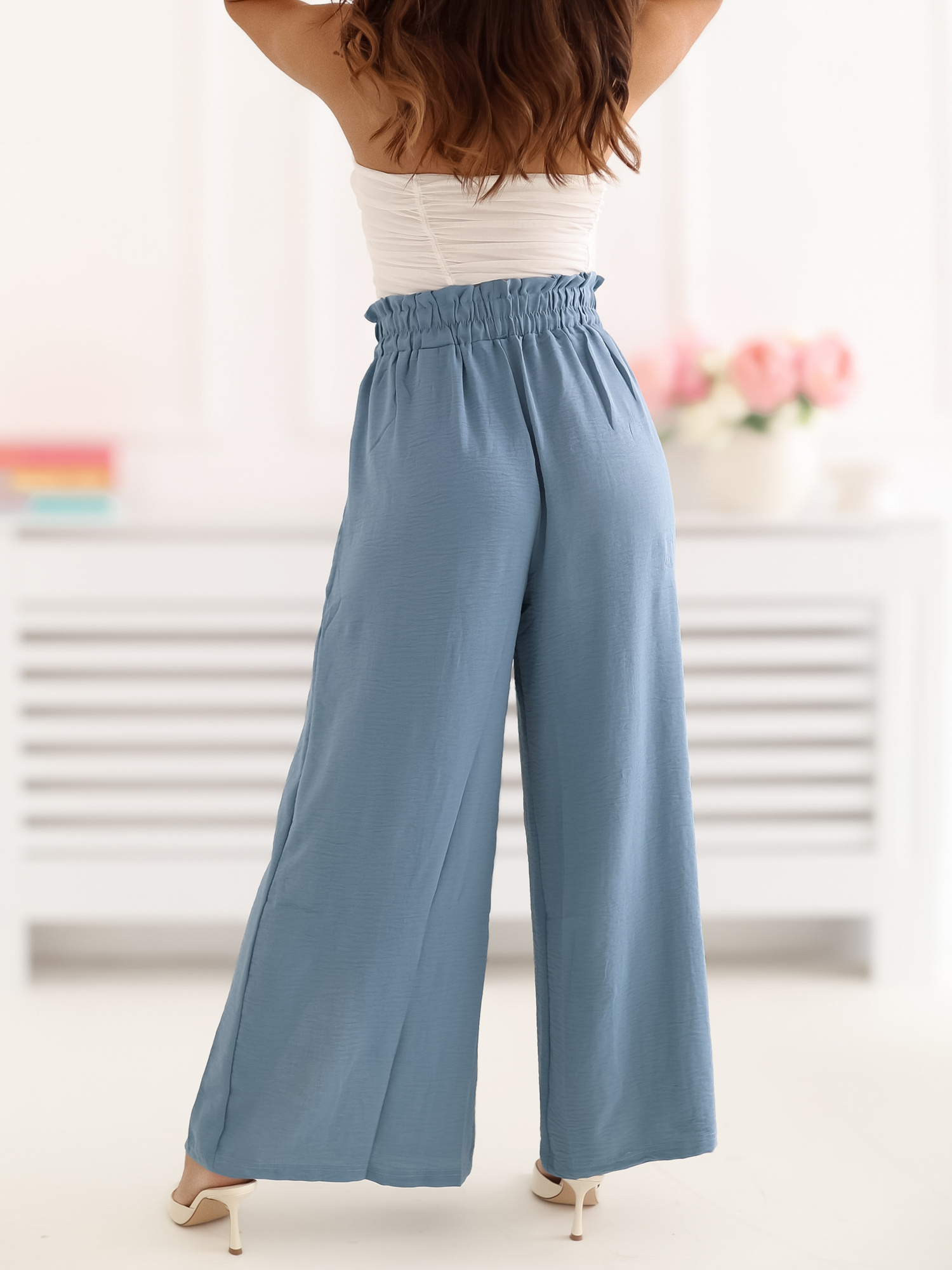 Тъмносини широки панталони за лятото