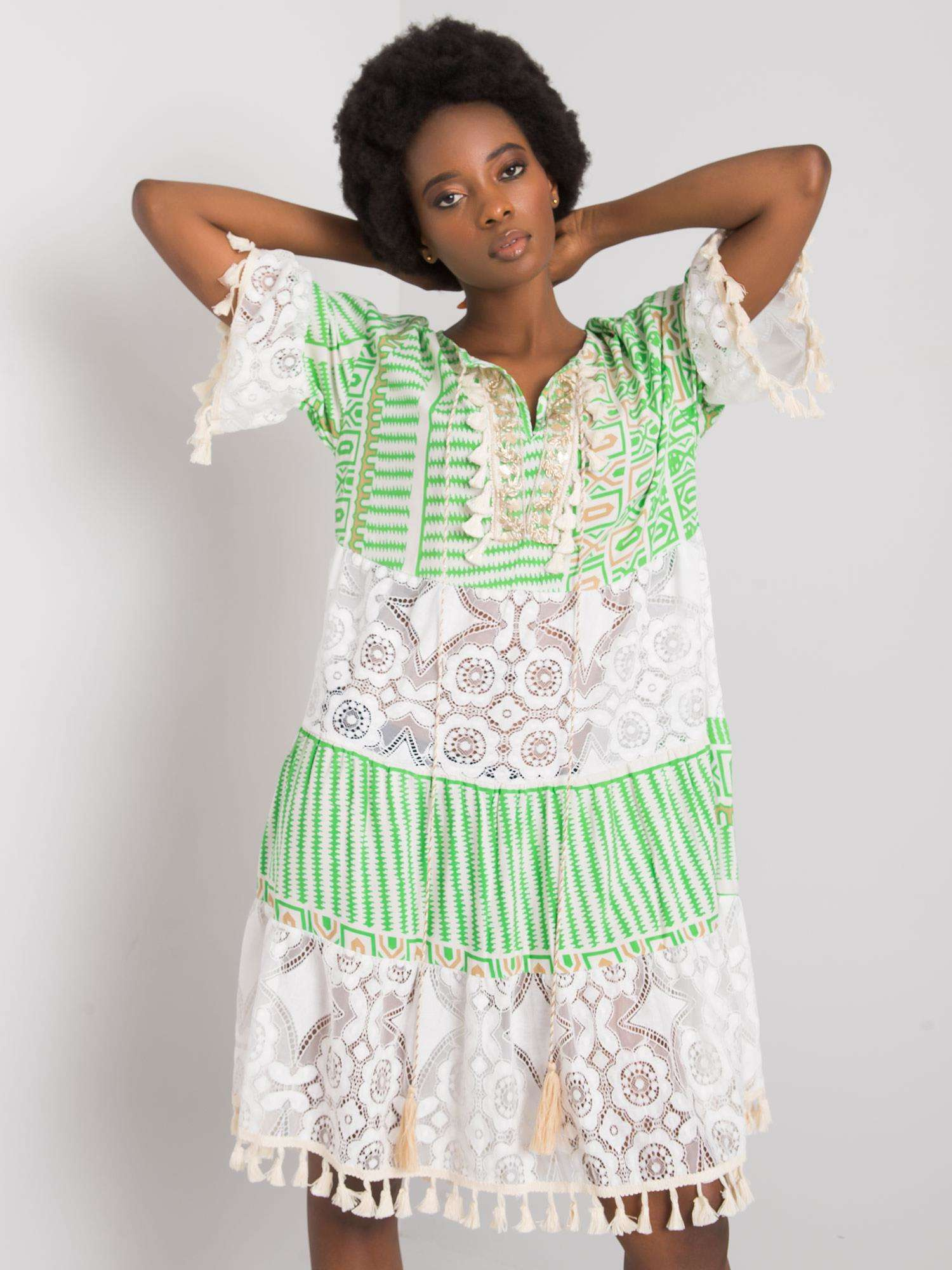 Dress-DHJ-SK-13567.41P-white-green