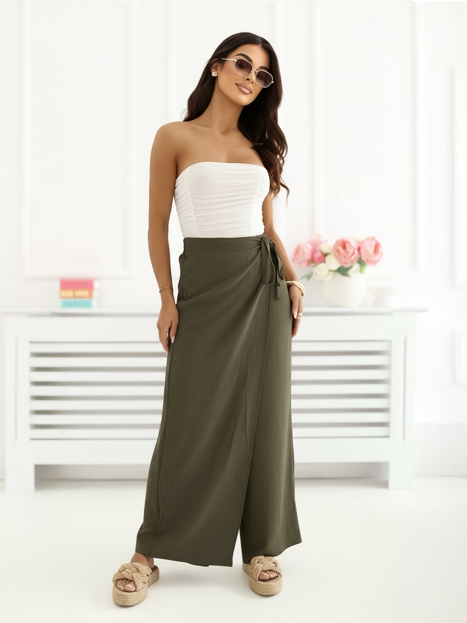 Kaki kalhoty se záhybem