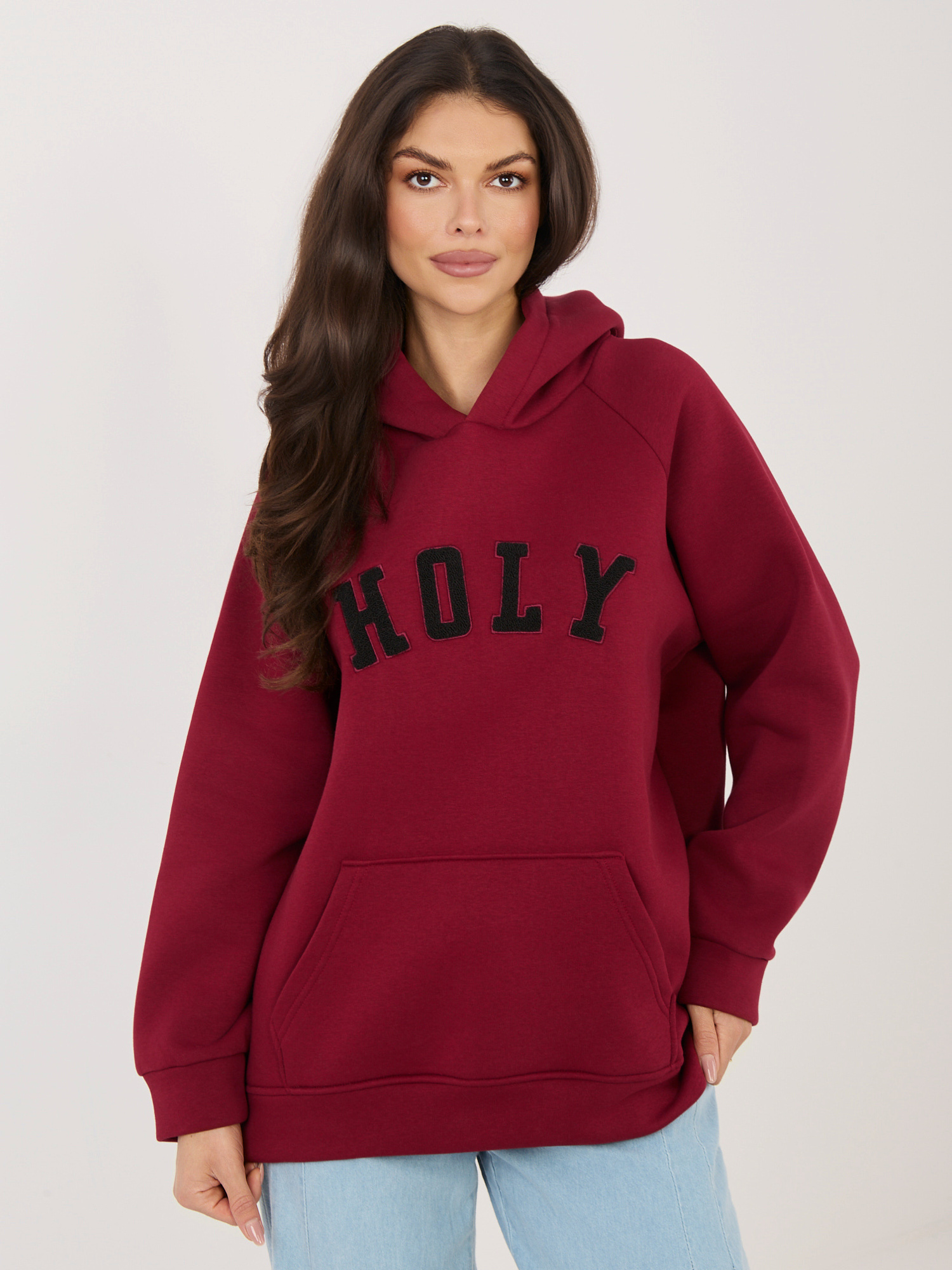 Бордово оувърсайз суитшърт с надпис