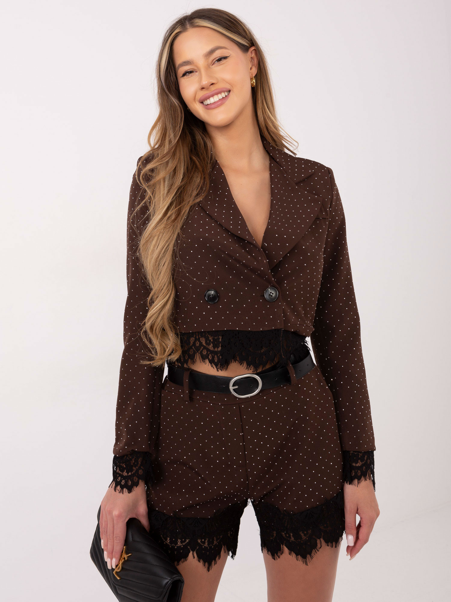 Hnědý tečkovaný komplet s krajkou