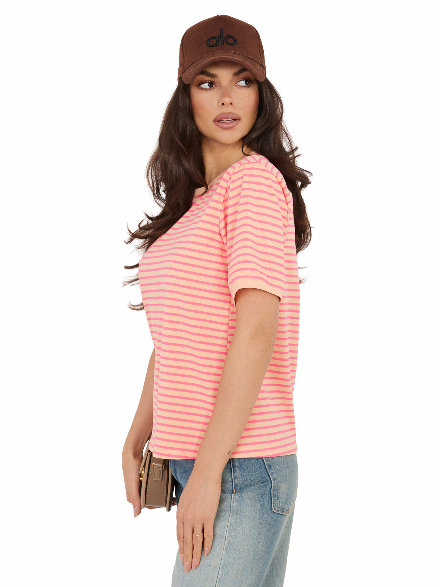 Оувърсайз раирана тениска, флуоресцентно оранжево