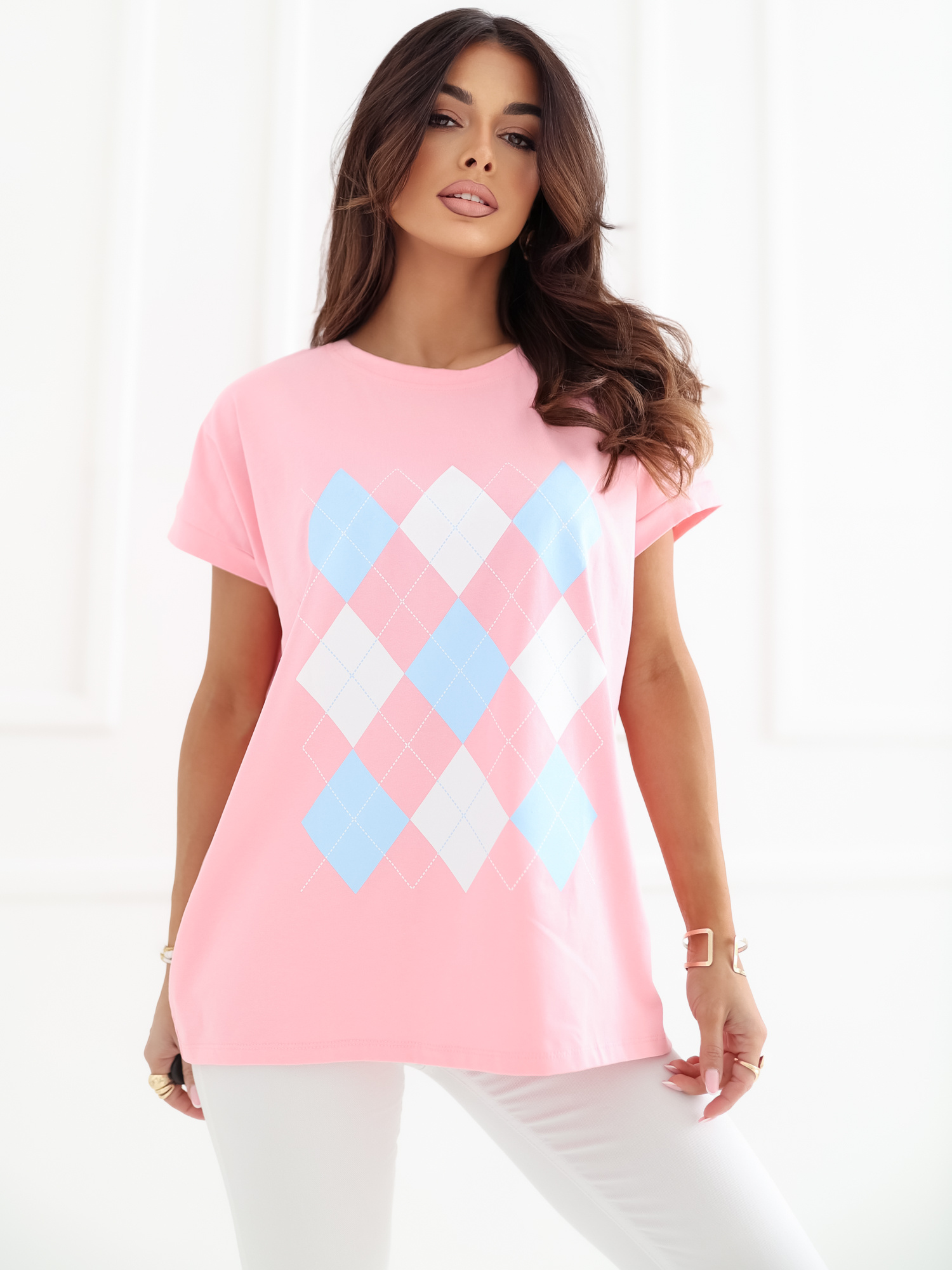 Halenka světle růžová s geometrickým vzorem