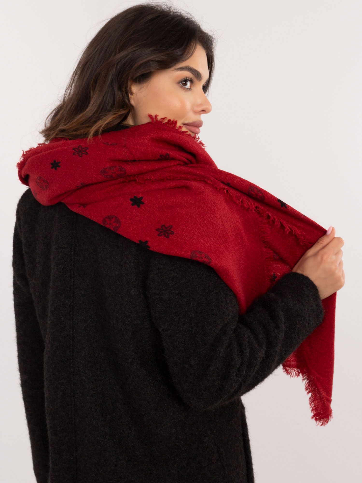 Dark Red Women's Scarf With Print