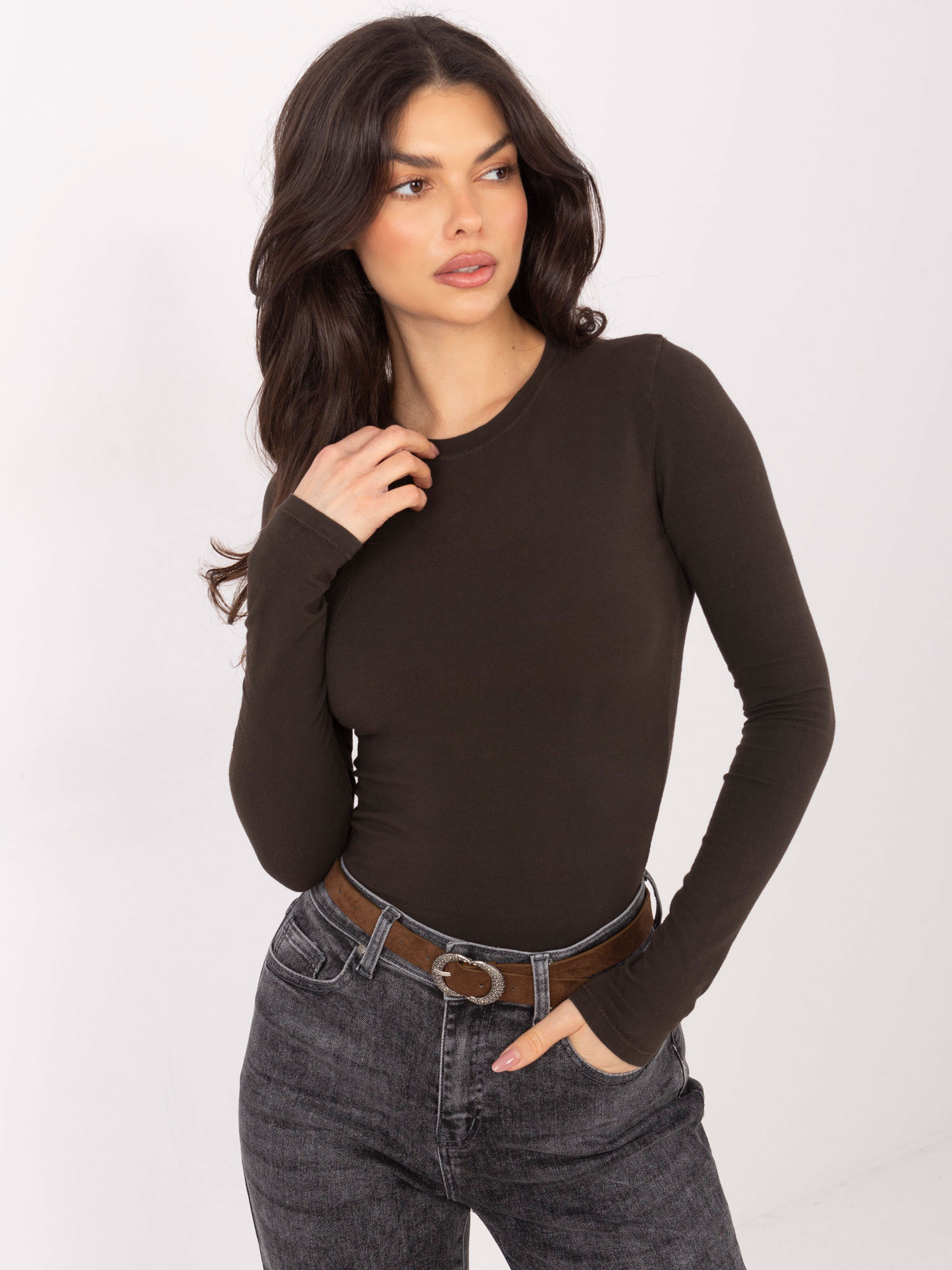 Tmavě hnědá halenka s dlouhým rukávem