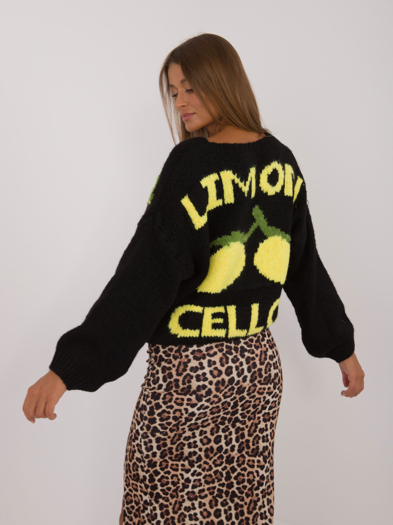 Black womens patterned sweater with button fastening
