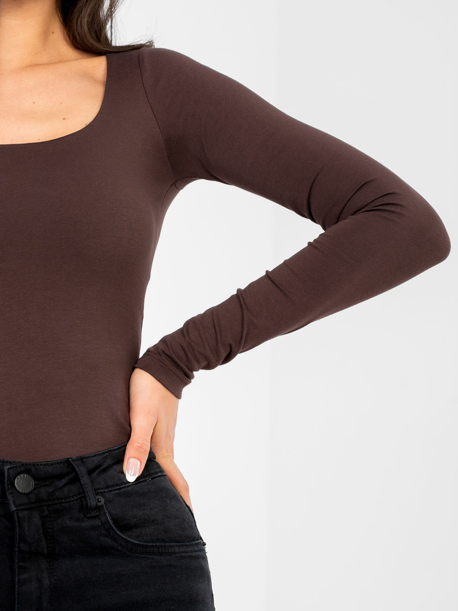 Tmavě hnědý dámský dlouhý rukáv
