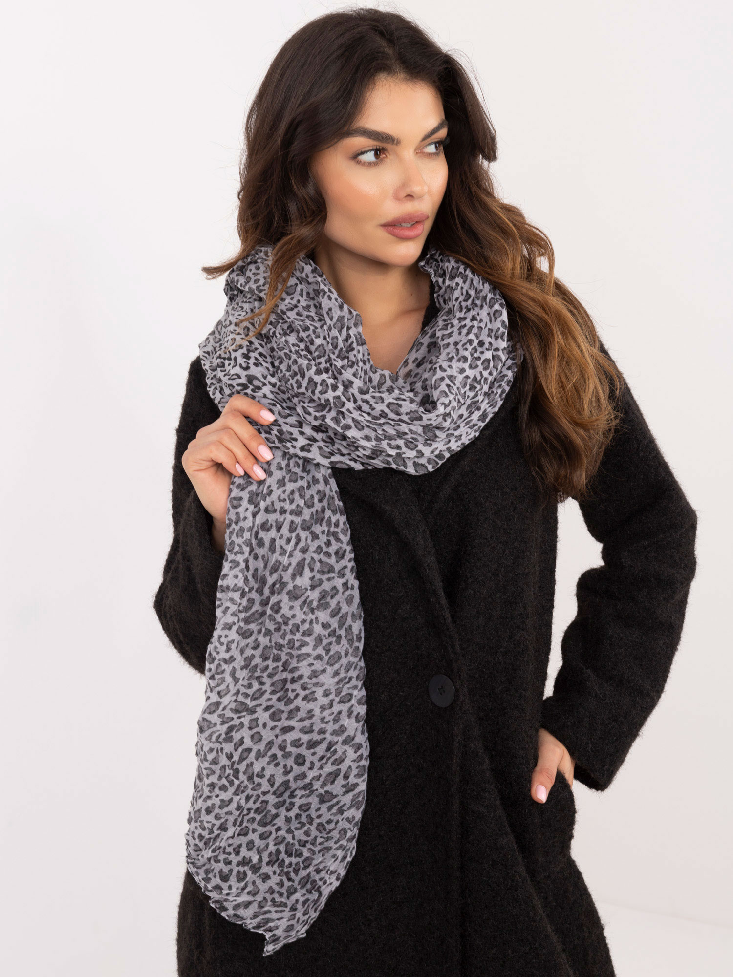 Light Grey And Black Women's Scarf With Print