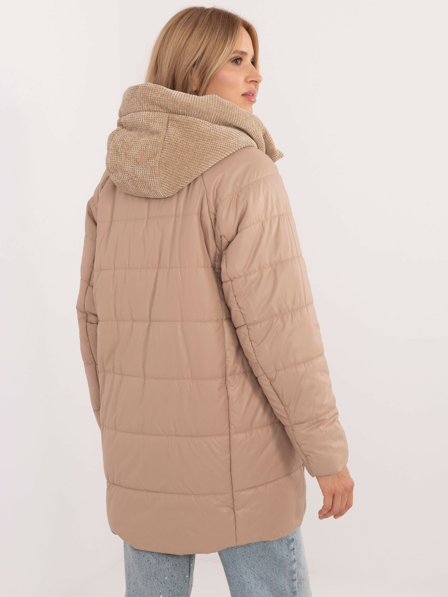 Brown transitional jacket with corduroy inserts