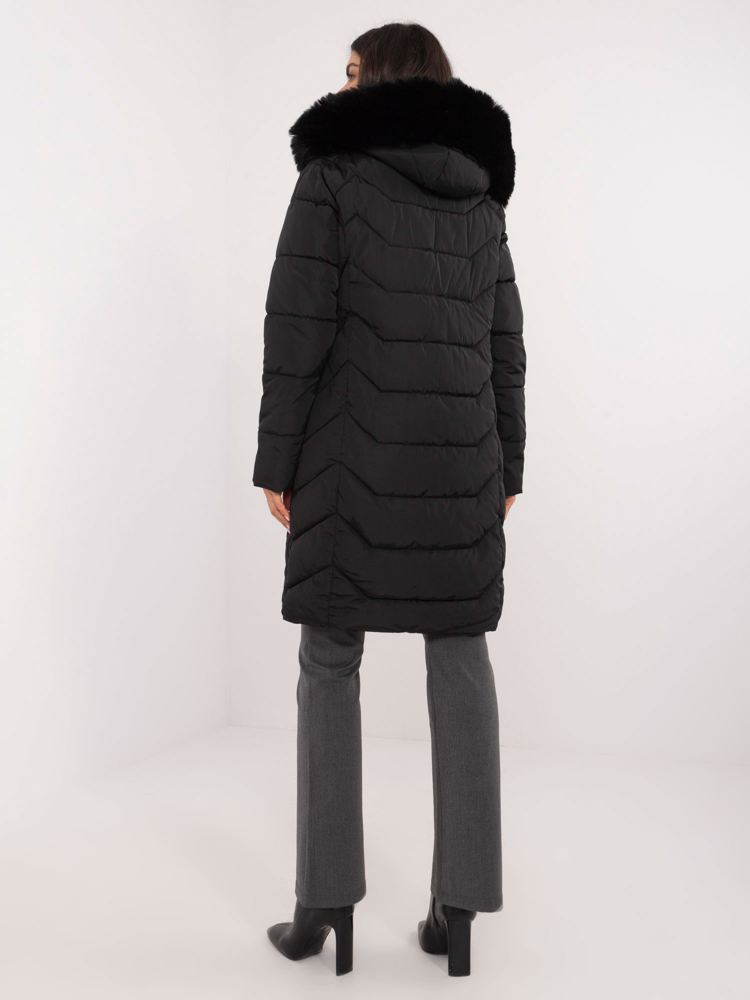 Black down winter jacket with fur