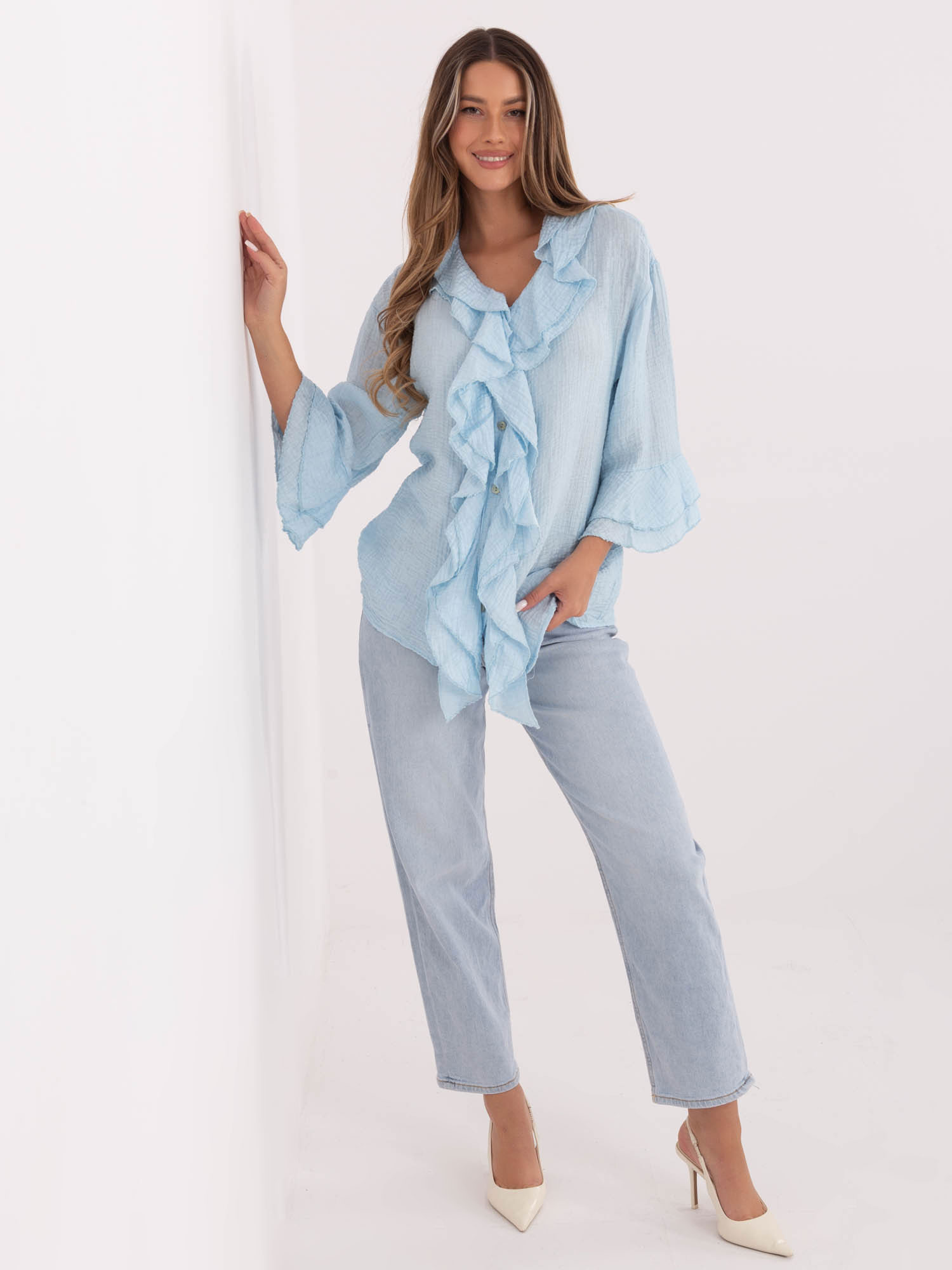 Светлосиня дамска блуза