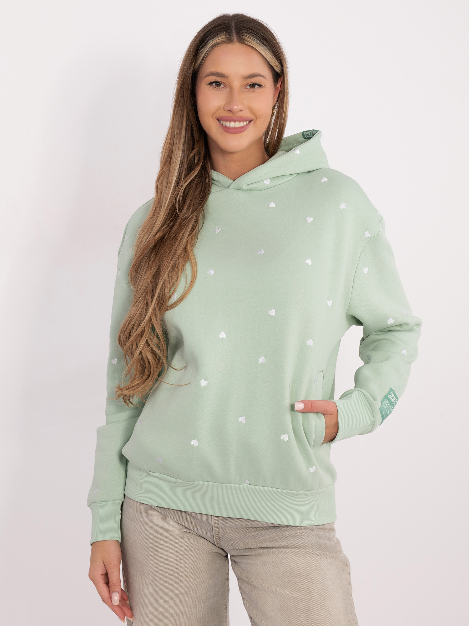 Dámska mikina s kapucňou v pistáciovej farbe