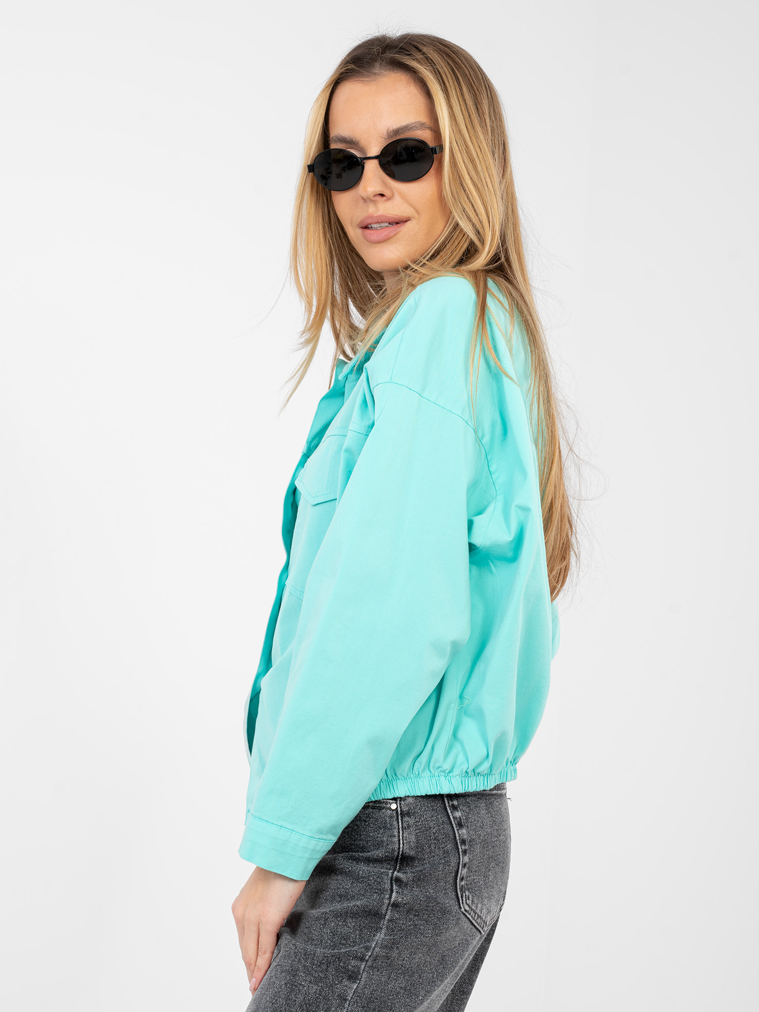 Tyrkysová rifľová bunda