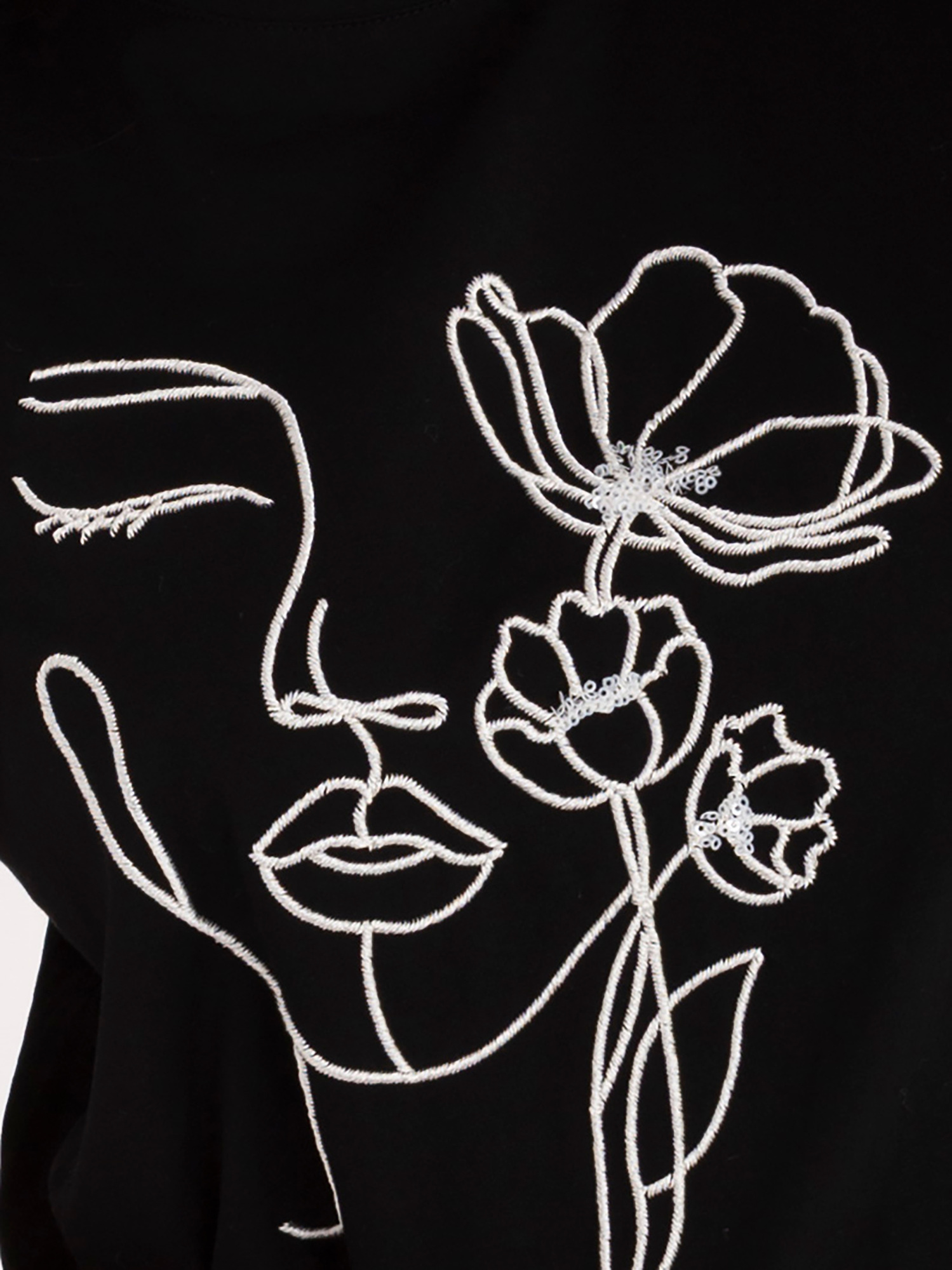 Черна дамска тениска с мотив на лице