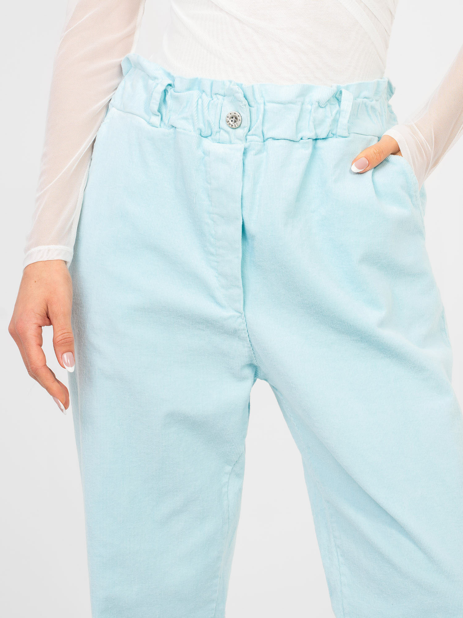 Пастелно сини структурирани панталони