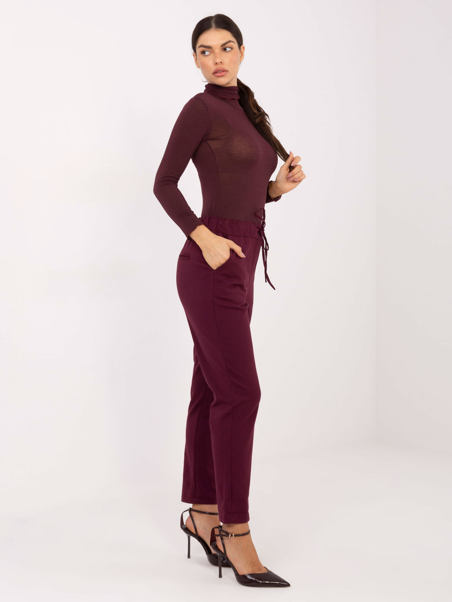 Bordové kalhoty s vysokým pasem